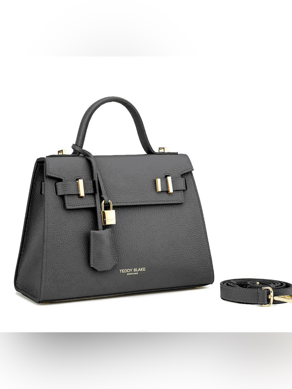 Teddy Blake Dark Grey Ava 11” Leather Top-Handle Satchel with Gold Hardware